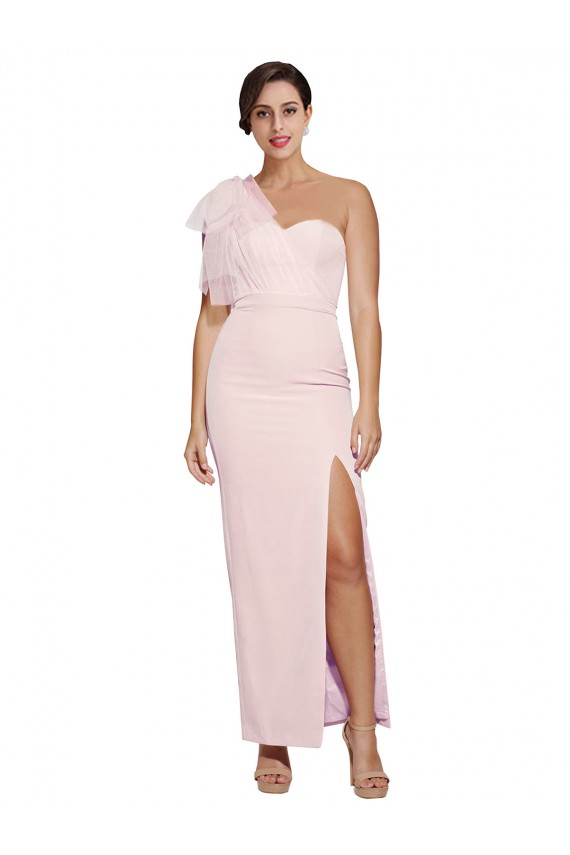 Buy One Shoulder Tulle Overlay Sweetheart Neckline Long Formal Crepe Bridesmaid Drss with Thigh Split UK