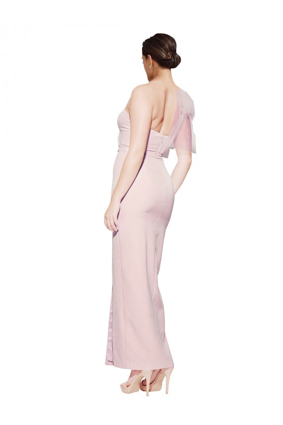 Buy One Shoulder Tulle Overlay Sweetheart Neckline Long Formal Crepe Bridesmaid Drss with Thigh Split UK