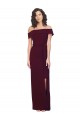 Buy Fitted Full Length Off the Shoulder Formal Crepe Bridesmaid Dress / Prom Dress with Side Split and Waist Tie UK