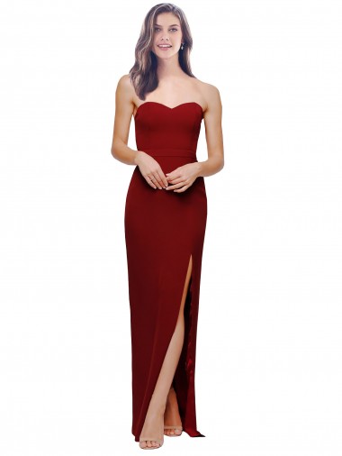 Buy Straight Pencil Skirt Long Sweetheart Formal Crepe Bridesmaid Dress / Prom Dress with High Side Split UK