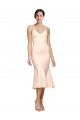 Buy Midi Cocktail Length V-Neckline Crepe Bridesmaid Dress / Prom Dress with Thin Straps and Fulted Skirt UK
