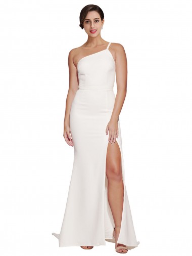 Buy Long Sweep Train Crepe Bridesmaid Dress / Prom Dress with Side Split and One Strap UK