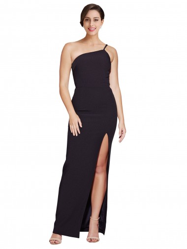 Buy Long Floor Length Formal Crepe Bridesmaid Dress / Prom Dress with Side Split and One Strap UK