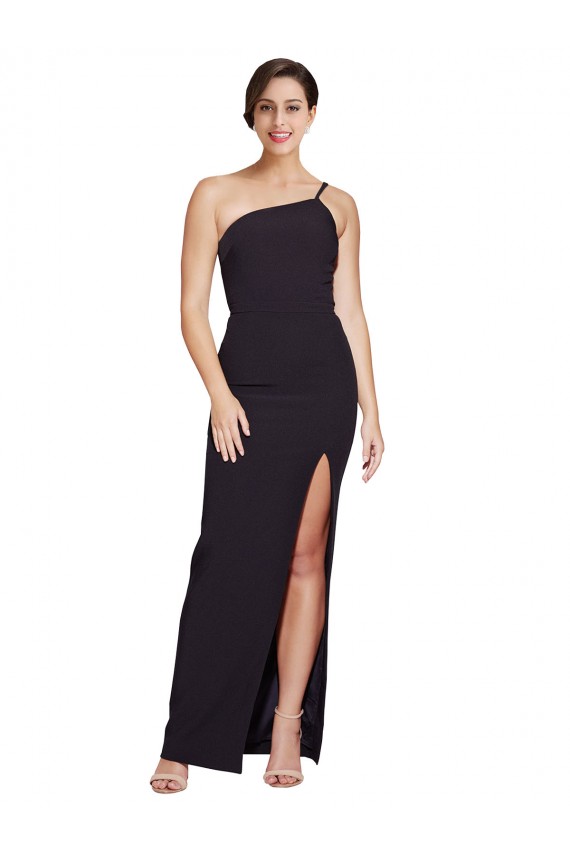 Buy Long Floor Length Formal Crepe Bridesmaid Dress / Prom Dress with Side Split and One Strap UK