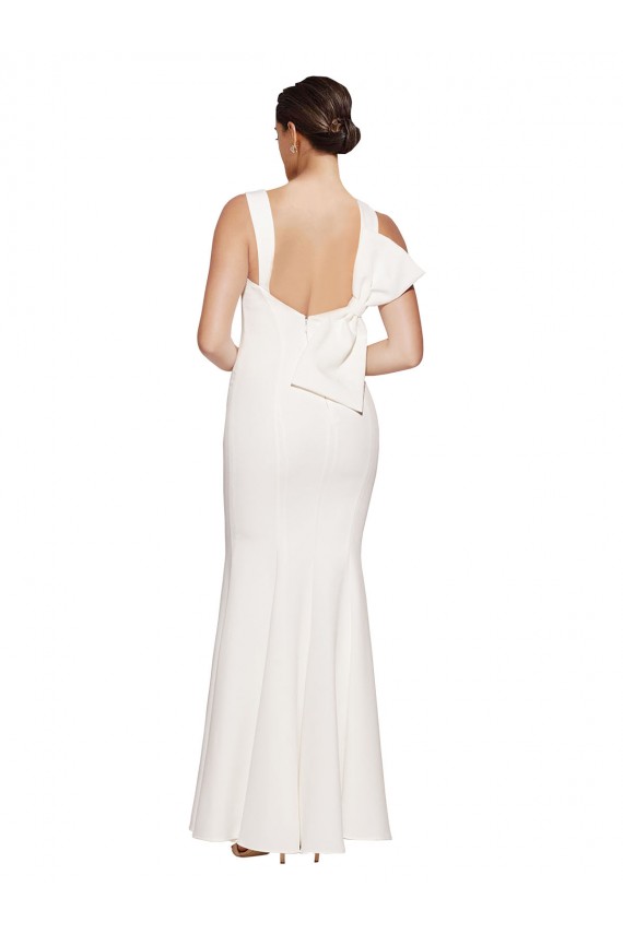 Buy Full Length Square Neck Formal Crepe Bridesmaid Dress / Prom Dress with Asymmetrical Straps and Bow Back UK