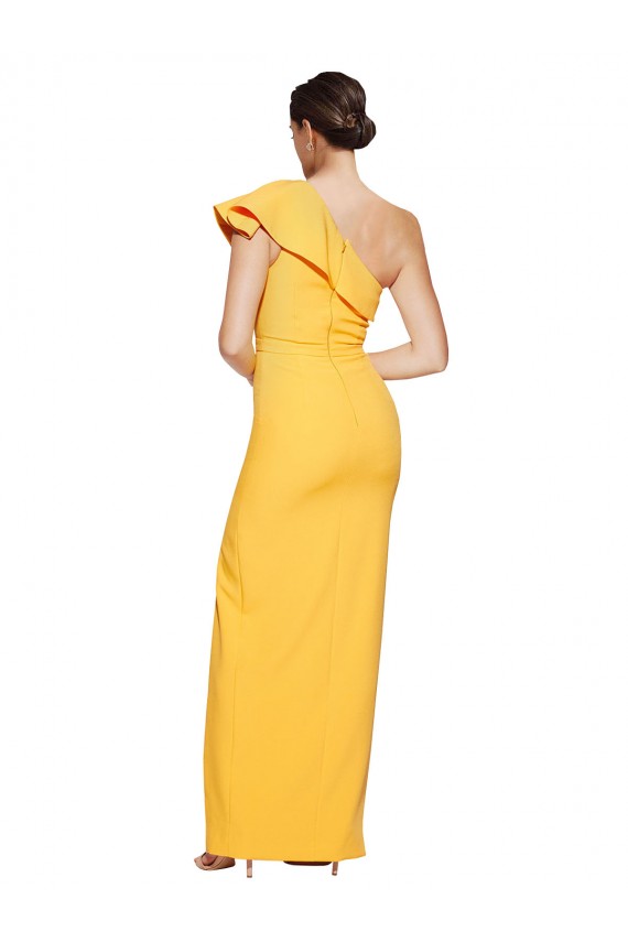 Buy One Shoulder Floor Length Formal Crepe Bridesmaid Dress / Prom Dress with Thigh High Split UK