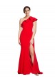 Buy One Shoulder Long Sweep Train Crepe Bridesmaid Dress / Prom Dress with Thigh High Split UK