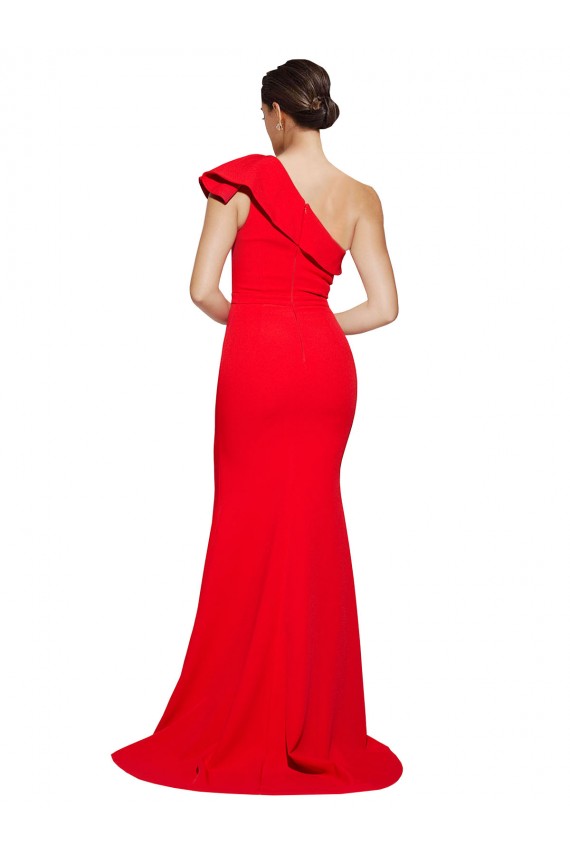 Buy One Shoulder Long Sweep Train Crepe Bridesmaid Dress / Prom Dress with Thigh High Split UK