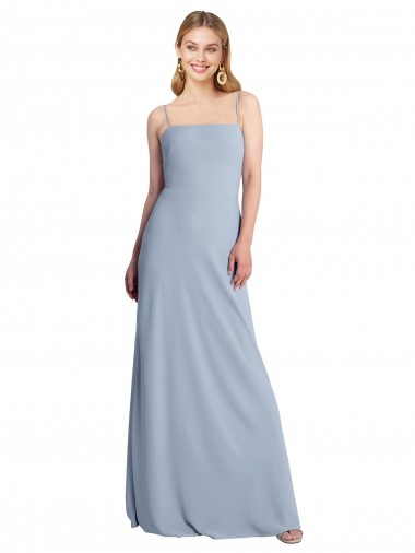 Buy Straight Neckline Crepe Slip Bridesmaid Dress / Prom Dress with Strappy Back UK
