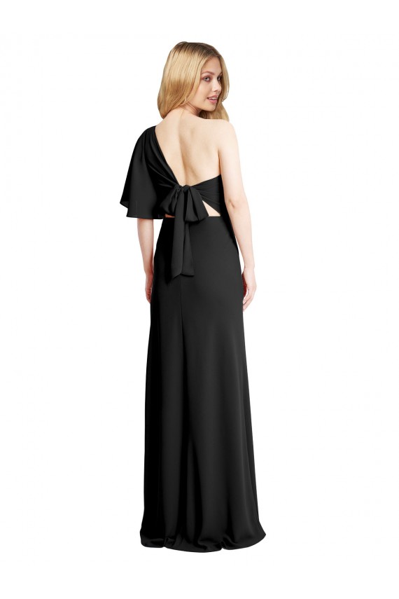 Buy Pleated One Shoulder Flutter Sleeves Slim Formal Crepe Bridesmaid Dress / Prom Dress UK