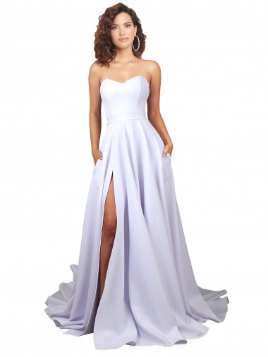 Buy Simple Sweetheart A-Line Long Crepe Beach Wedding Dress with Front Slit UK