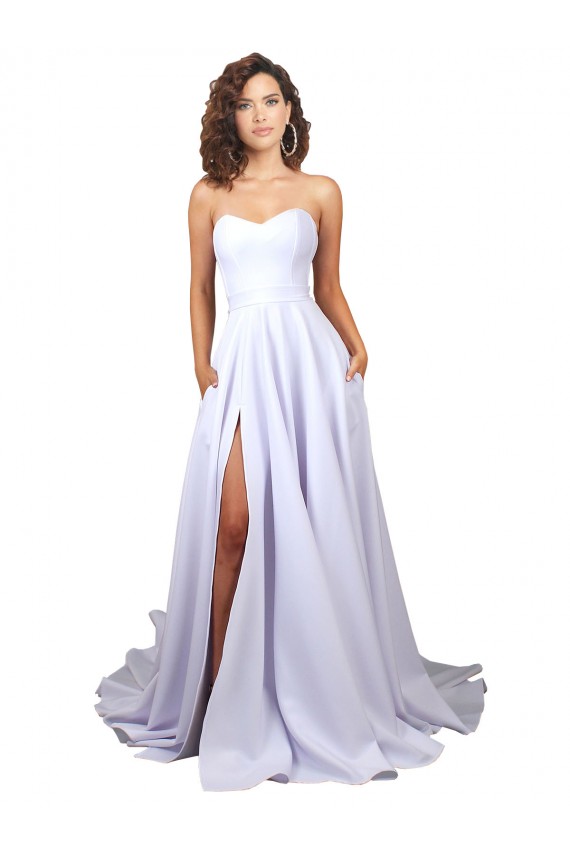 Buy Simple Sweetheart A-Line Long Crepe Beach Wedding Dress with Front Slit UK