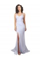 Buy Simple Mermaid V-Neck Long Crepe Beach Wedding Dress with Right Slit UK