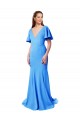 Buy Short Sleeves Long V-Neck Crepe Bridesmaid Dress / Prom Dress with V-Back UK