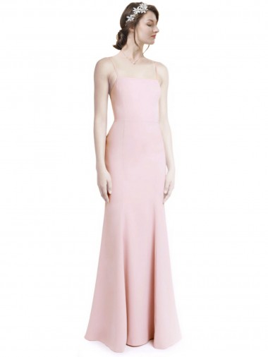 Buy Square Neck Criss Cross Open Back Slim Crepe Bridesmaid Dress / Prom Dress with Spaghetti Straps UK