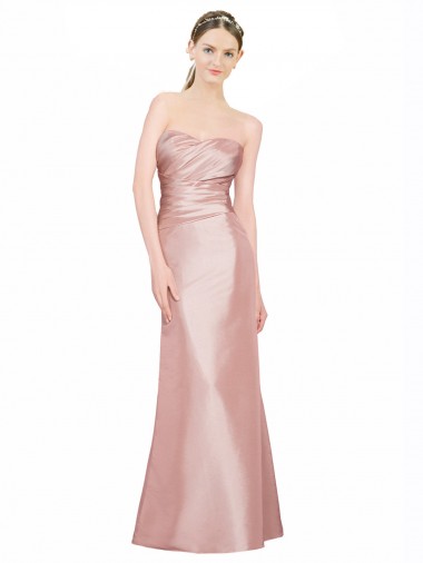 Buy Long Strapless Formal Stretch Satin Bridesmaid Dress / Prom Dress with Pleats and Low Back UK