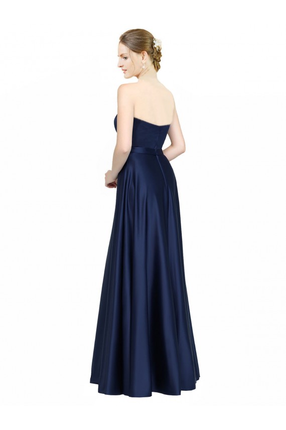 Buy Floor Length Sweetheart Neckline Formal Stretch Satin Bridesmaid Dress with Belt UK