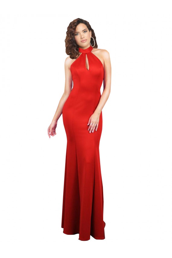 Buy Halter Neck keyhole Front Back Long Formal Stretch Satin Bridesmaid Dress / Prom Dress UK