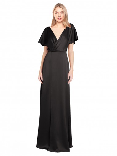 Buy Cap Sleeves Open Back Long Formal Stretch Satin Bridesmaid Dress / Prom Dress UK