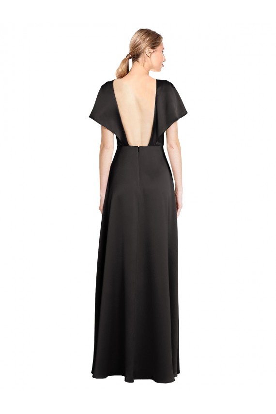 Buy Cap Sleeves Open Back Long Formal Stretch Satin Bridesmaid Dress / Prom Dress UK