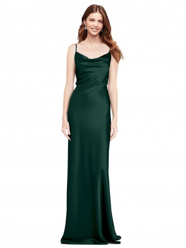 Buy Fitted Cowl Neck Long Formal Stretch Satin Slip Bridesmaid Dress / Prom Dress with V-Back UK