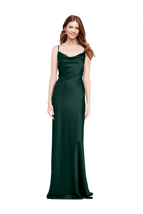 Buy Fitted Cowl Neck Long Formal Stretch Satin Slip Bridesmaid Dress / Prom Dress with V-Back UK