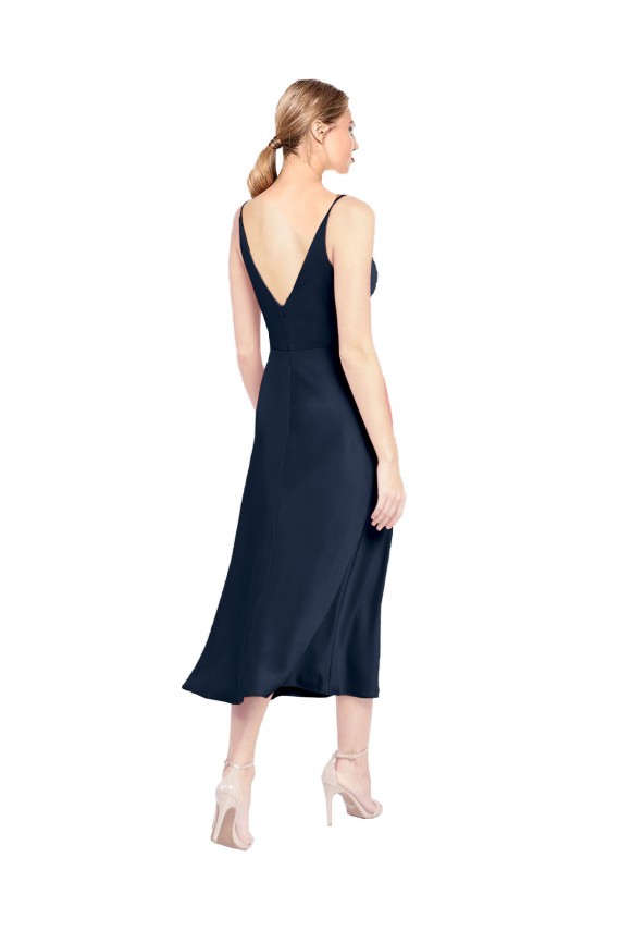 Buy V-Neck Midi Length Short Cocktail Formal Stretch Satin Bridesmaid Dress / Prom Dress V-Back UK