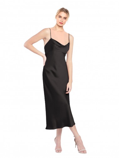 Buy Cowl Neck Midi Length Short Cocktail Formal Stretch Satin Slip Bridesmaid Dress / Prom Dress UK