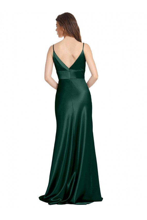 Buy High V-Neck Long Full Length Sheath Formal Stretch Satin Bridesmaid Dress / Prom Dress UK