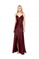 Buy Sleek Spaghetti Straps V-Neck Formal Stretch Satin Bridesmaid Dress / Prom Dress with Center Front Slit UK