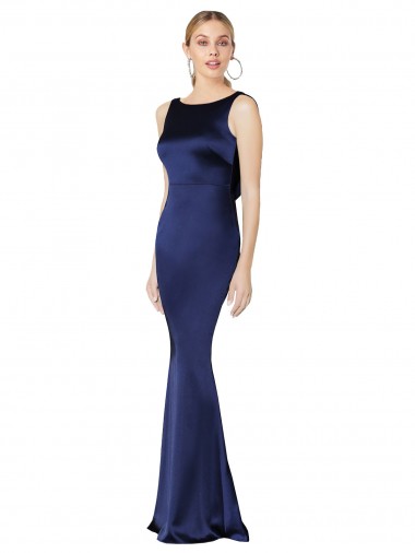 Buy Sheath High Neck Formal Stretch Satin Bridesmaid Dress / Prom Dress Low Back UK