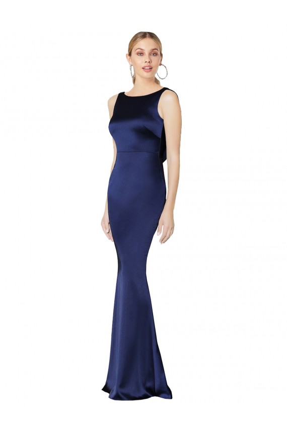 Buy Sheath High Neck Formal Stretch Satin Bridesmaid Dress / Prom Dress Low Back UK