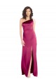 Buy Sleek One Shoulder A-Line Long Formal Stretch Satin Bridesmaid Dress / Prom Dress with Spaghetti Straps Back UK