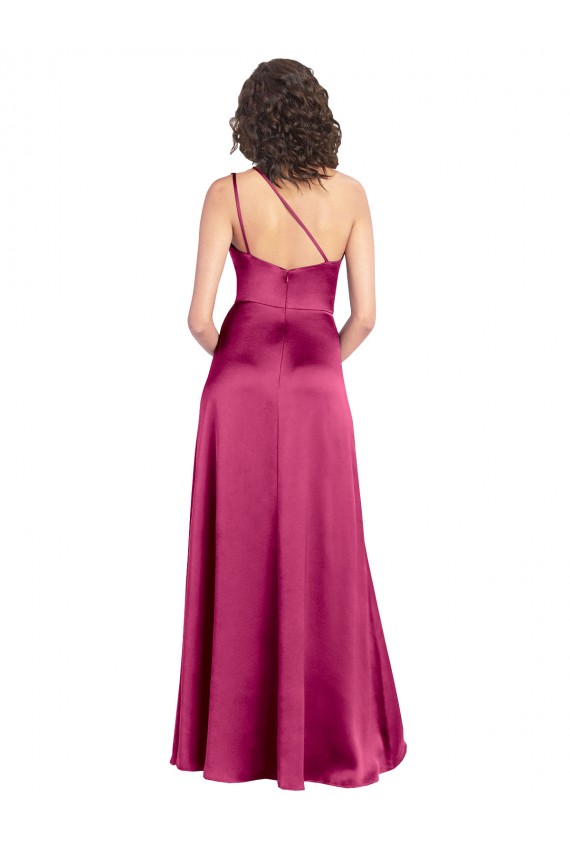 Buy Sleek One Shoulder A-Line Long Formal Stretch Satin Bridesmaid Dress / Prom Dress with Spaghetti Straps Back UK