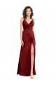Buy Faux Surplice Neckline Long Slim A-Line Formal Stretch Satin Bridesmaid Dress / Prom Dress UK