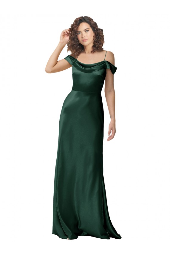 Buy Off the Shoulder Sleeves Long Formal Stretch Satin Bridesmaid Dress / Prom Dress with Pleated Draped Neckline UK