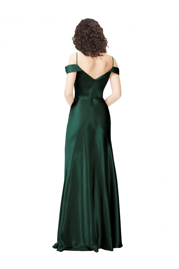 Buy Off the Shoulder Sleeves Long Formal Stretch Satin Bridesmaid Dress / Prom Dress with Pleated Draped Neckline UK