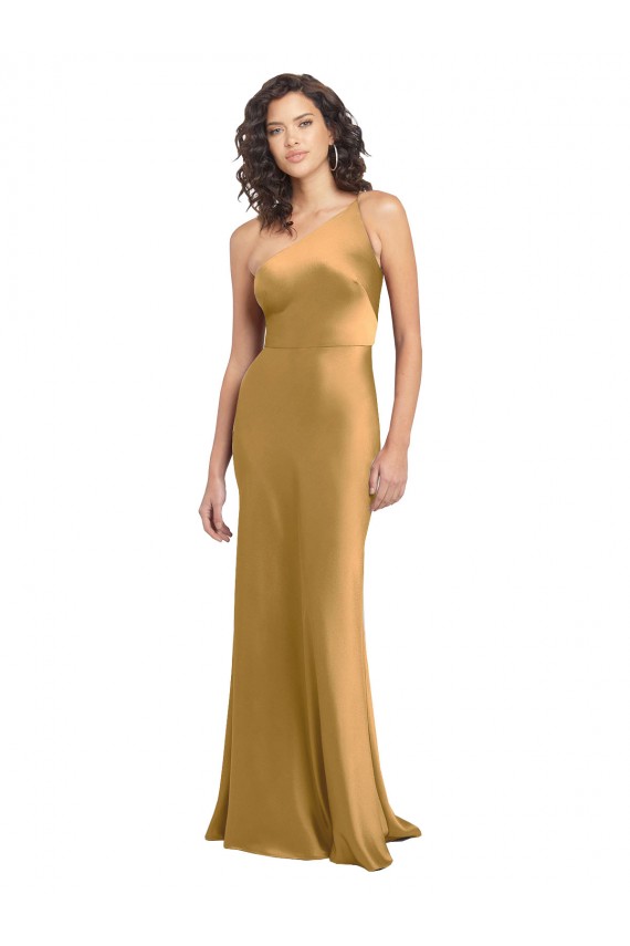 Buy One Shoulder Long Floor Length Formal Stretch Satin Slip Bridesmaid Dress / Prom Dress UK