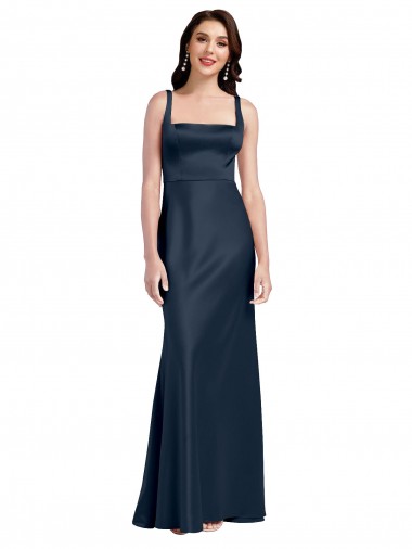 Buy Square Neck A-Line Long Formal Stretch Satin Bridesmaid Dress / Prom Dress with Wide Straps UK