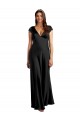 Buy Plunging V-Neck Cap Cleeves Long Formal Stretch Satin Bridesmaid Dress / Prom Dress with Keyhole Back UK