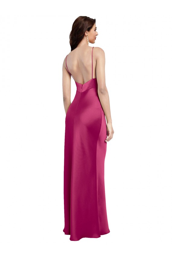Buy V-Neck Spaghetti Straps Slim Formal Stretch Satin Bridesmaid Dress / Prom Dress with Low Scoop Back UK