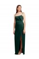 Buy Sleek Straight Neckline Long Wrap Formal Stretch Satin Bridesmaid Dress / Prom Dress with Angled Pleats UK