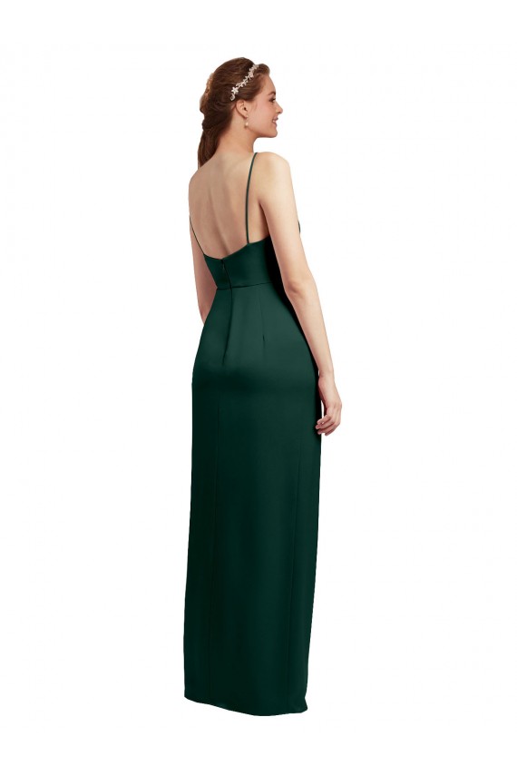 Buy Sleek Straight Neckline Long Wrap Formal Stretch Satin Bridesmaid Dress / Prom Dress with Angled Pleats UK