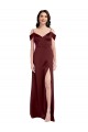 Buy Draped Off the Shoulder Sleeves Slim A-Line Formal Stretch Satin Bridesmaid Dress / Prom Dress with Side Slit UK