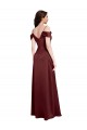 Buy Draped Off the Shoulder Sleeves Slim A-Line Formal Stretch Satin Bridesmaid Dress / Prom Dress with Side Slit UK