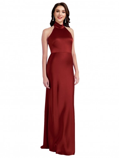 Buy Backless Halter Long Formal Stretch Satin Bridesmaid Dress / Prom Dress UK
