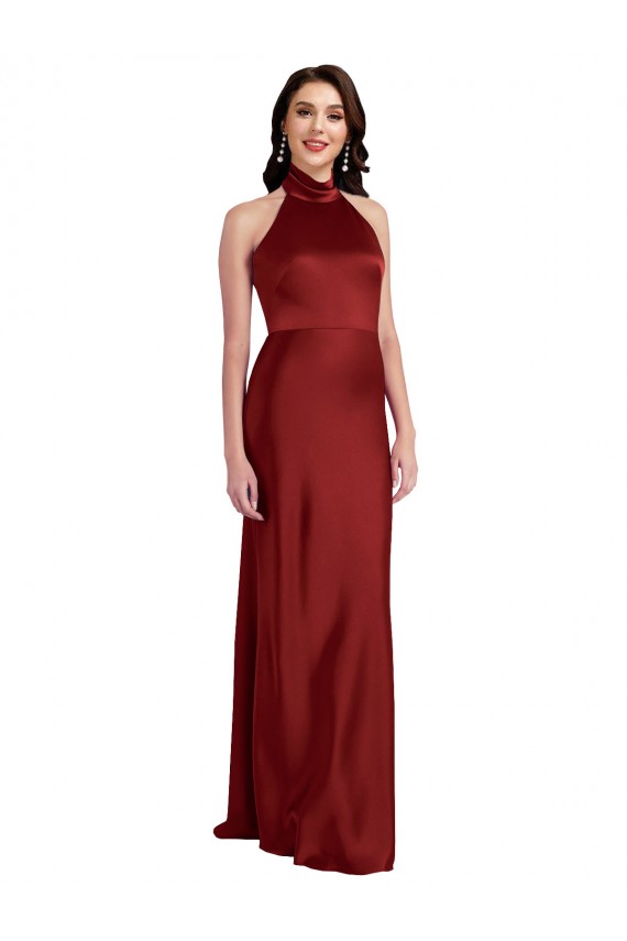 Buy Backless Halter Long Formal Stretch Satin Bridesmaid Dress / Prom Dress UK