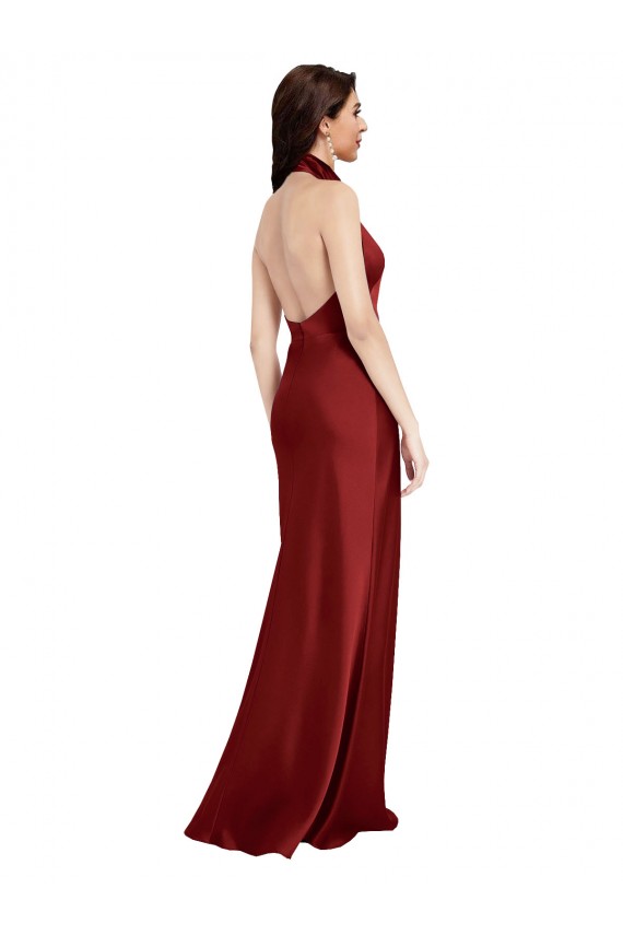 Buy Backless Halter Long Formal Stretch Satin Bridesmaid Dress / Prom Dress UK