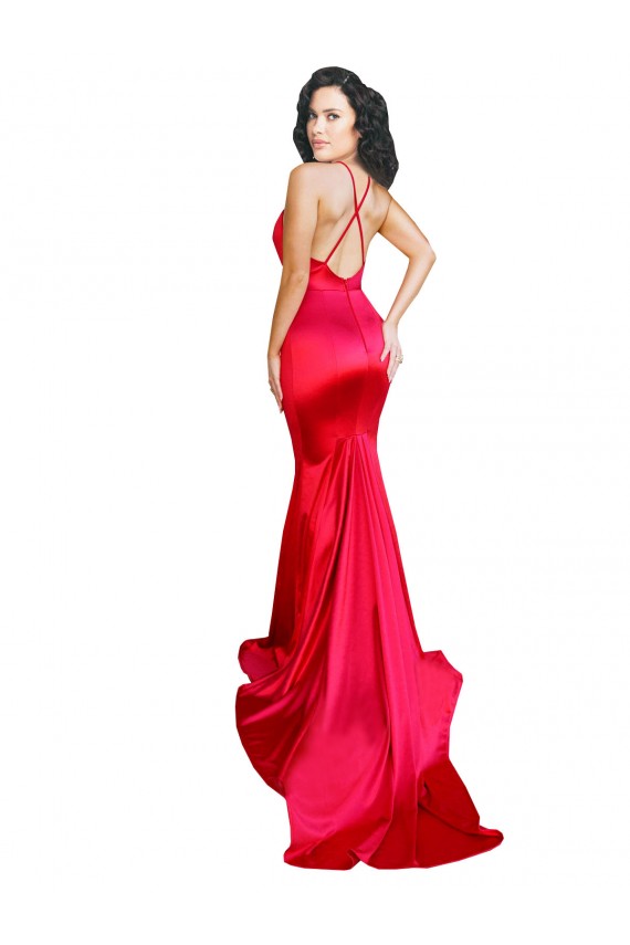 Buy Mermaid Open Back Long Formal Stretch Satin Bridesmaid Dress / Prom Dress with High Slit UK