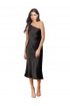 Buy Sleek One Shoulder Midi Length Short Cocktail Formal Stretch Satin Slip Bridesmaid Dress / Prom Dress UK